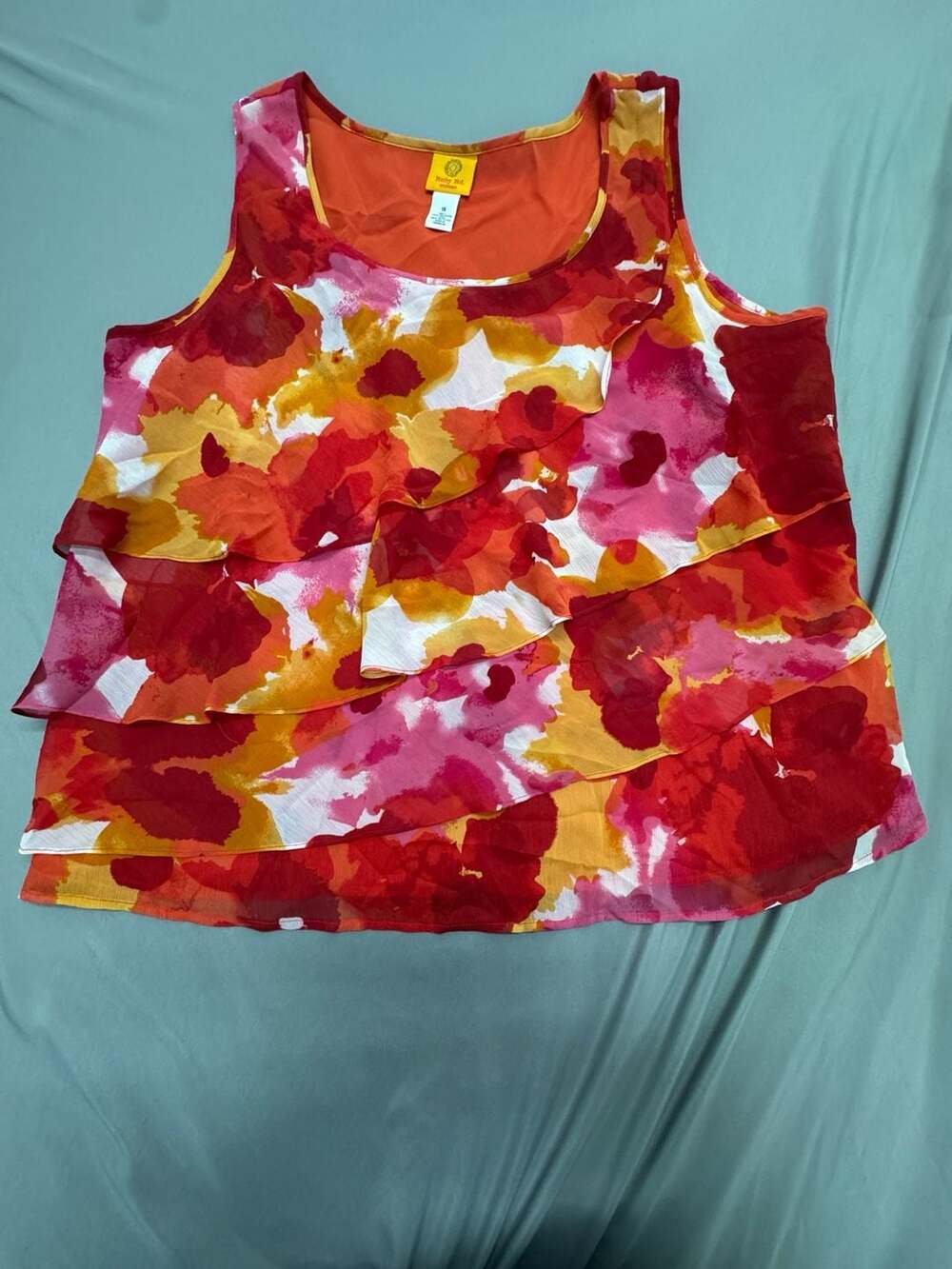 Ruby Rd. Tank Top Size 1X Red Orange Floral Layered Chiffon Blouse
